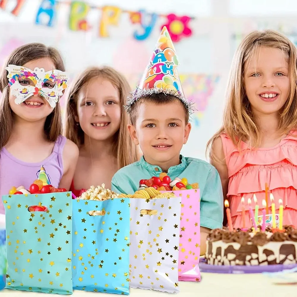 40PCS Party Favor Bags for Kids, Adults - Plastic Birthday Goodie Bags W/ Stars